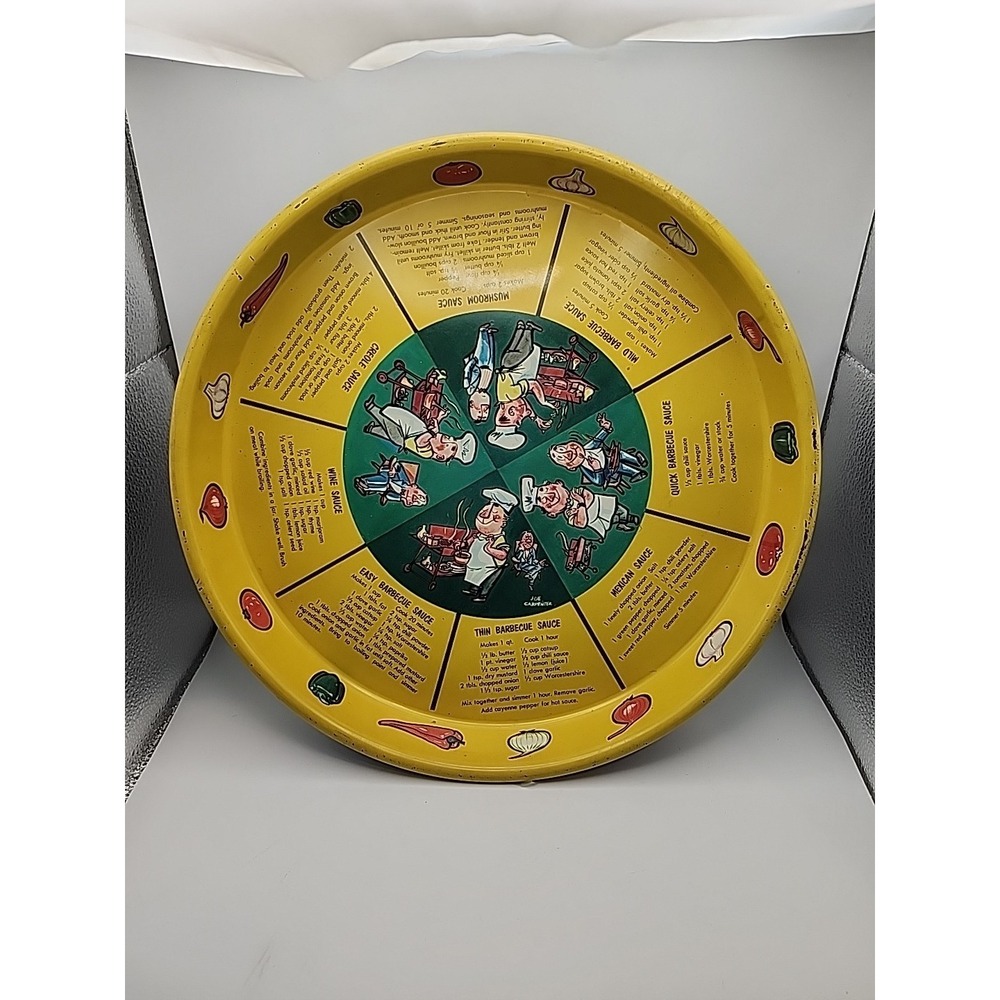 Vintage Masonware BBQ Recipe Metal Tray W/ Joe Carpenter Cartoon